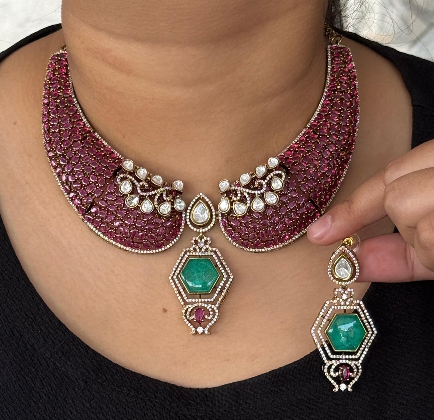 Hasli With Mossanite Kundan  in Ruby For Women