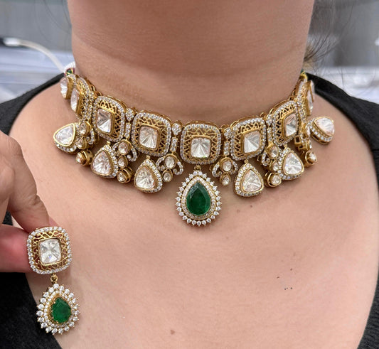 Sunheri Mossanite Kundan Choker for woman