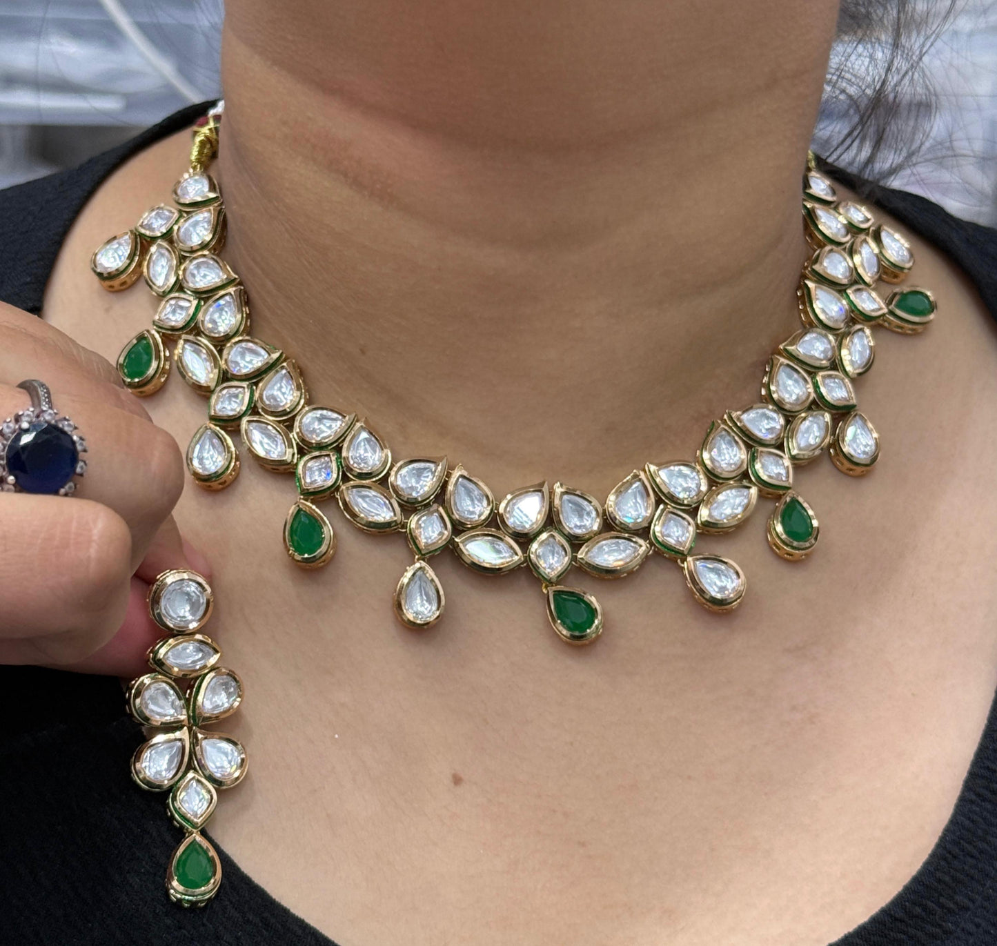 Meenakari Beautiful Kundan Necklace in green for woman