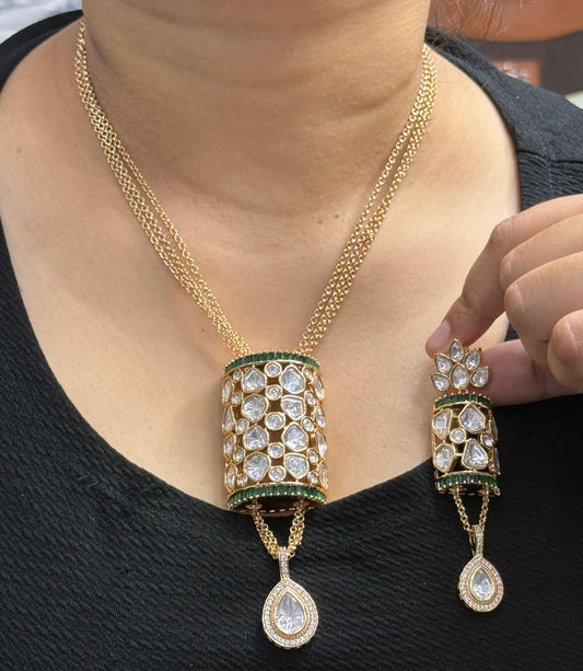Long Chain Necklace With Broad Pendent Set for woman