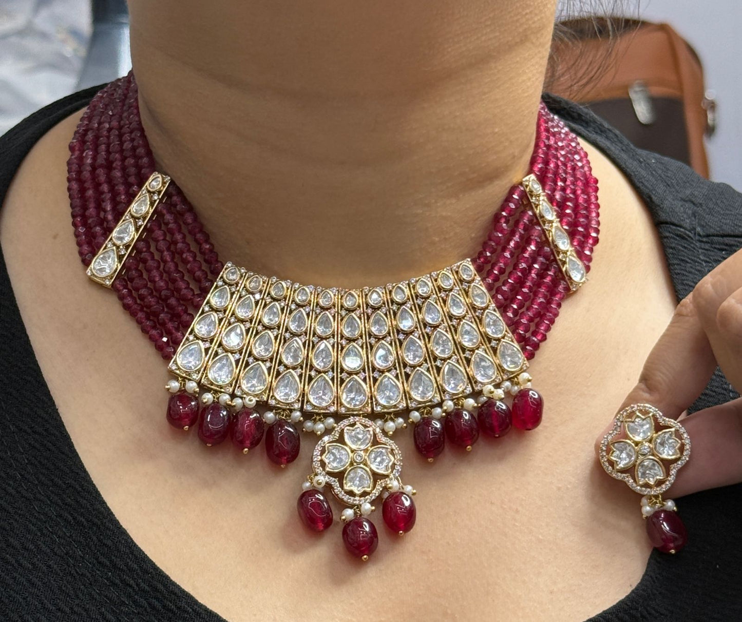 Trendy Mossanite With Beaded Necklace for woman