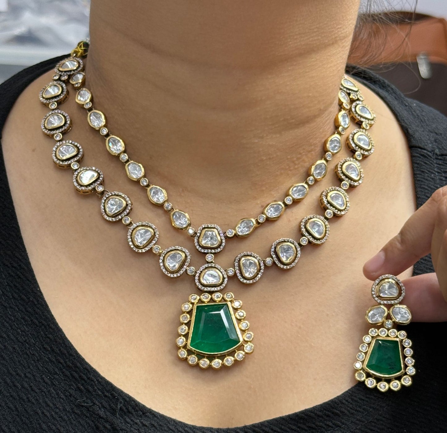 Double Layered Mossanite Necklace for woman