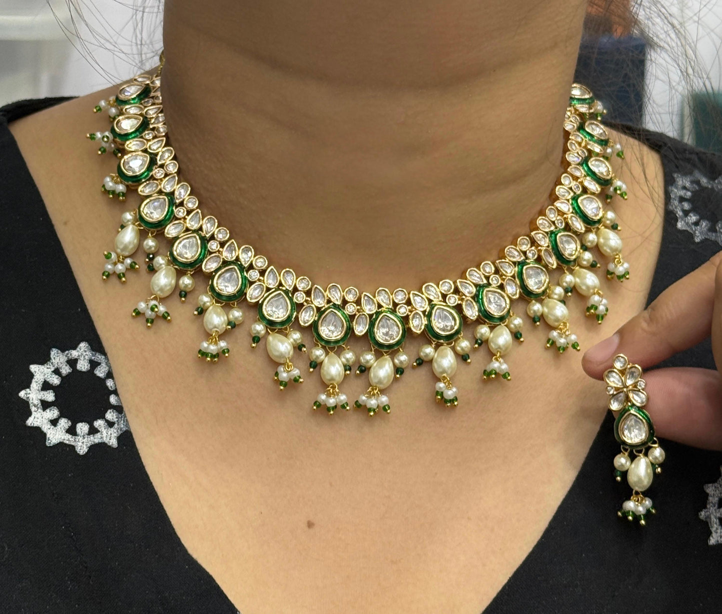 Meenakari With Kundan Necklace In Green For Women