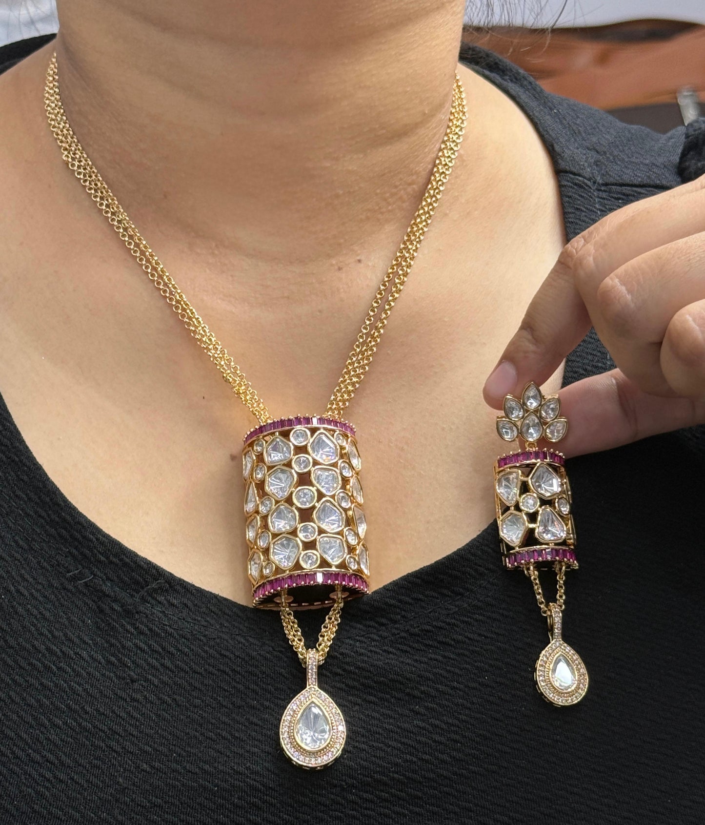 Long Chain Necklace With Broad Pendent Set for woman