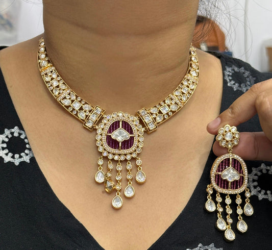 Hasli In Mossanite WithPearl Beading in red for woman