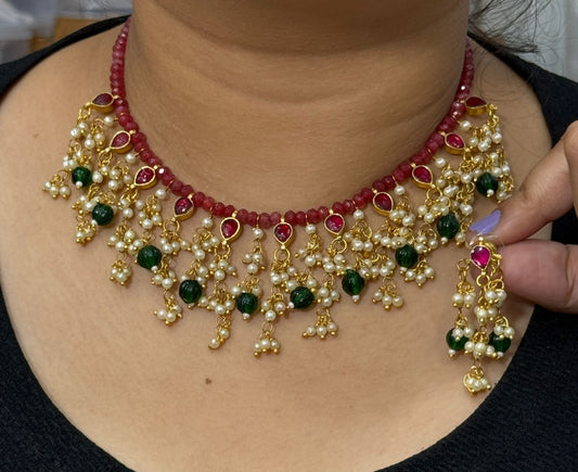 Vaani Paachi  necklace with Earrings In green For Women