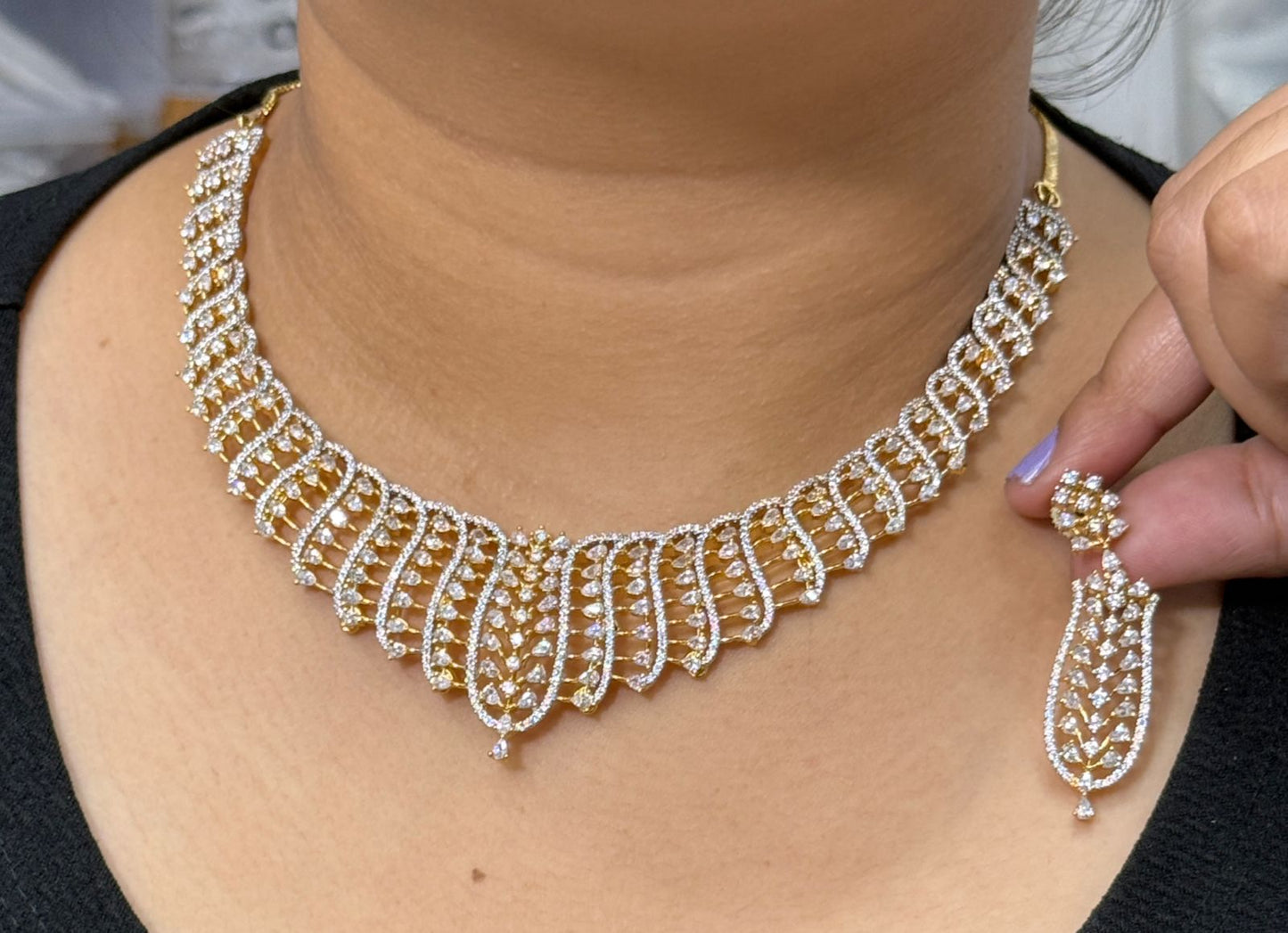 Designer Gold-Plated Necklace Set with Sparkling CZ Stones