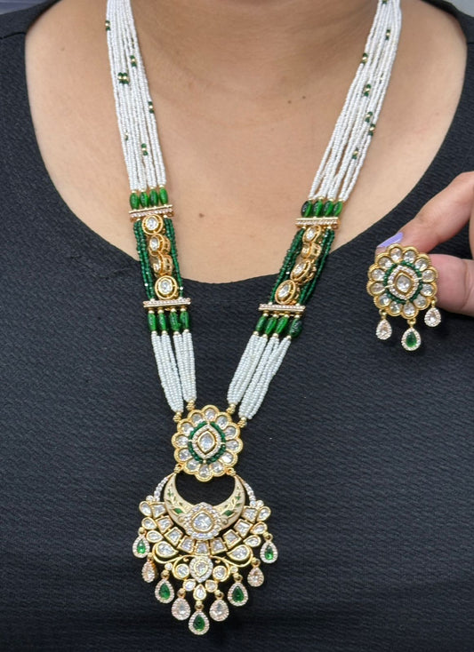 Adhya Multi Layered Kundan Mala With Kundan Broach In Emerald For Women