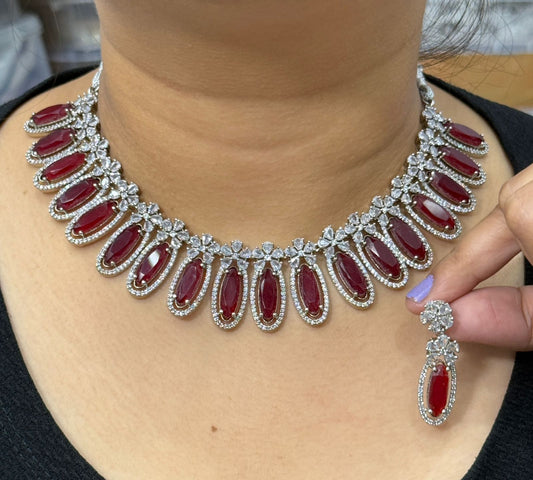 Mand Daimond Necklace In Maroon For Women