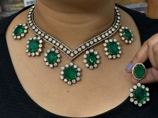 Classy Green Mossanite Necklace With Doublet Stones for woman