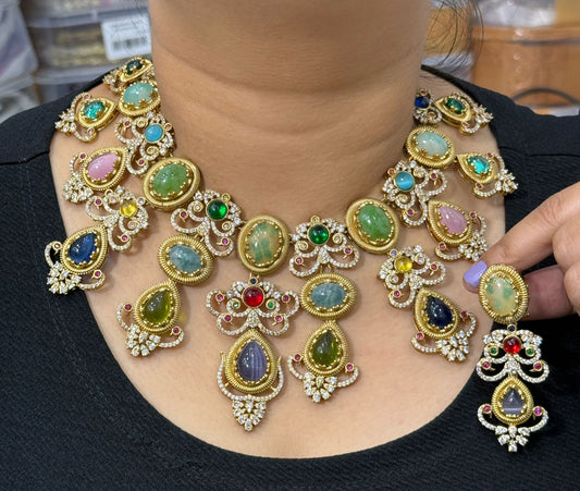 Multicoloured natural stone Vintage necklace  For Women