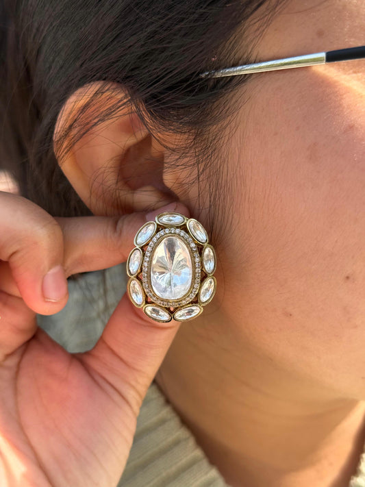 Oval kundan Mozanite polki studs for women
