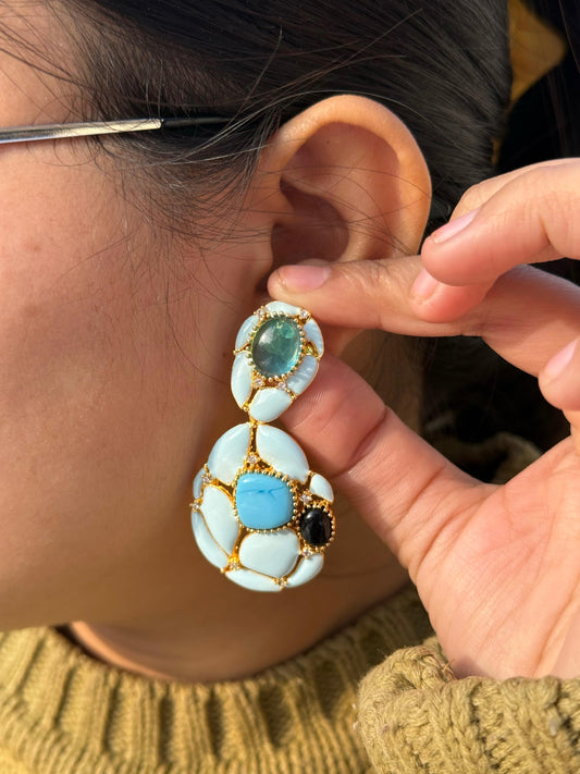 Blue & Green Doublet Statement Earrings