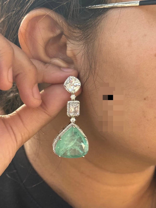 Elegant Emerald Green Drop Earrings with Cubic Zirconia Stone
