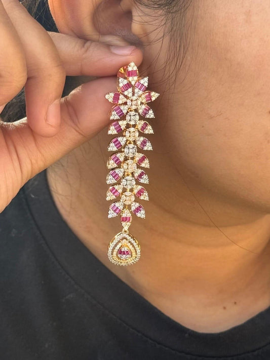 Festive Ruby Crystal Earrings with Diamond CZ Accents for women