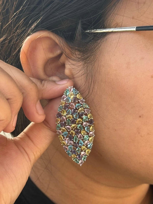 Elegant Multicolor Leaf-Shaped Statement Earrings