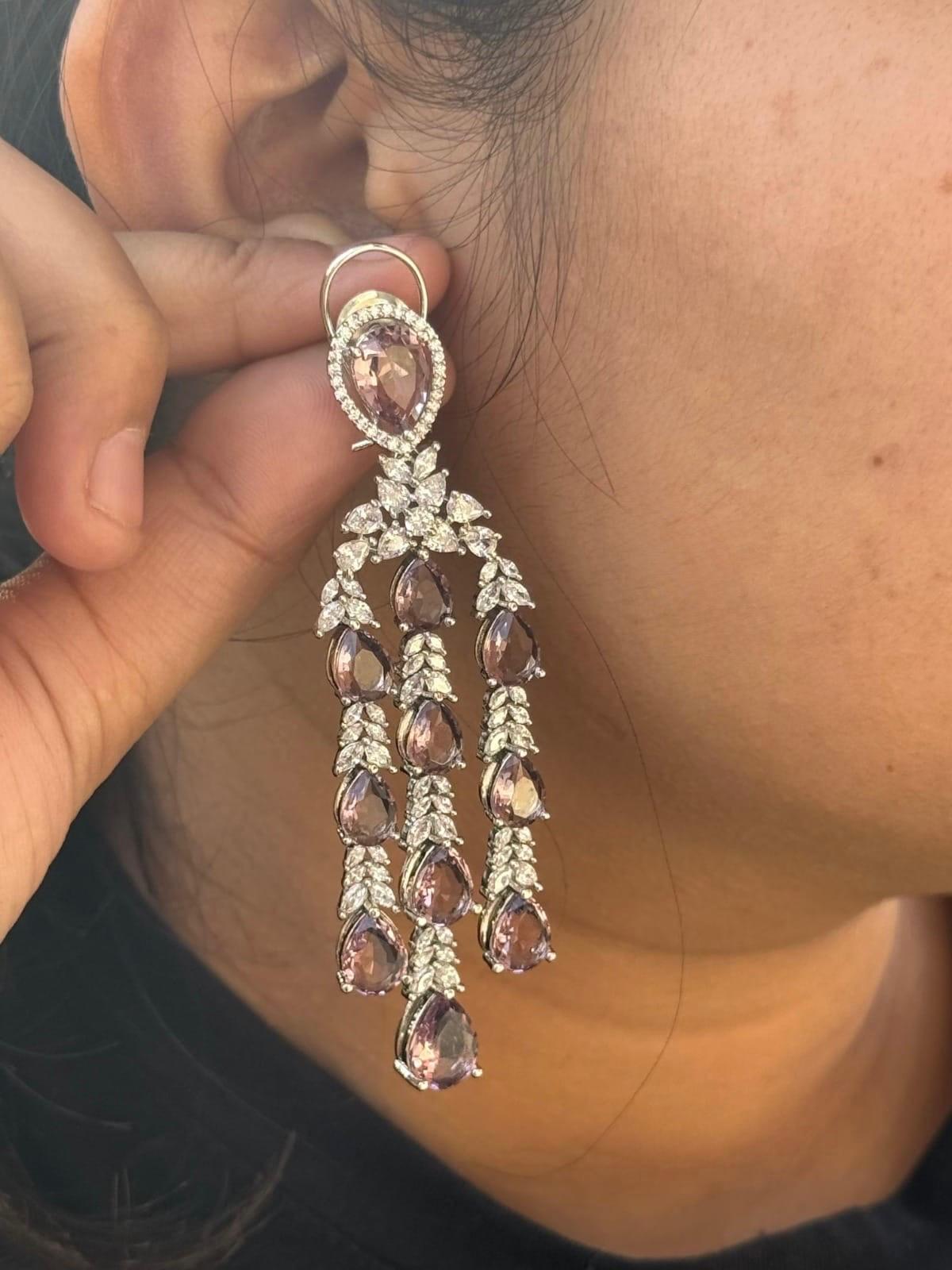 Designer Amethyst Drop Earrings with Sparkling Cubic Zirconia