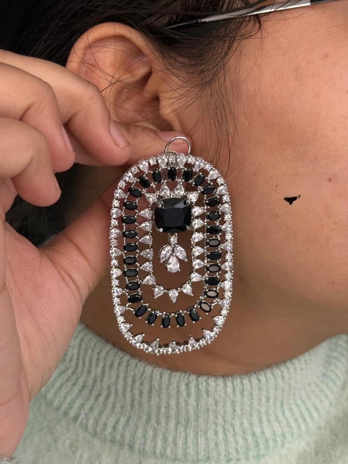 Black stonex & CZ Statement Dangle Earrings for women