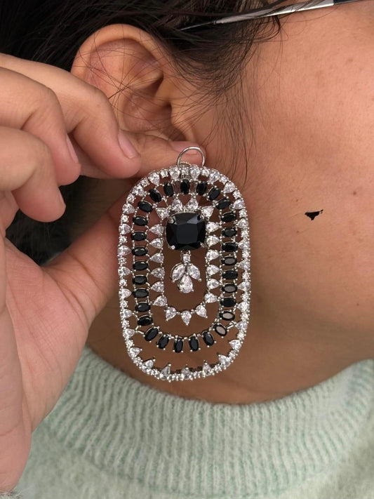 Black stonex & CZ Statement Dangle Earrings for women