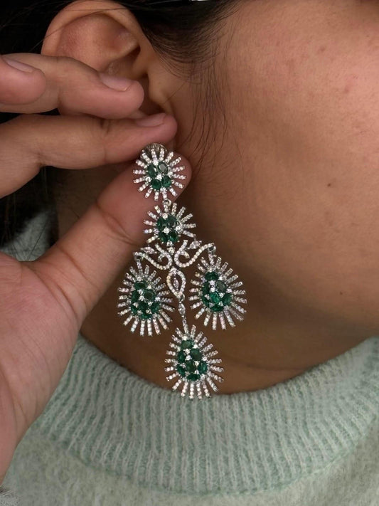Emerald Green CZ Chandelier Earrings For women