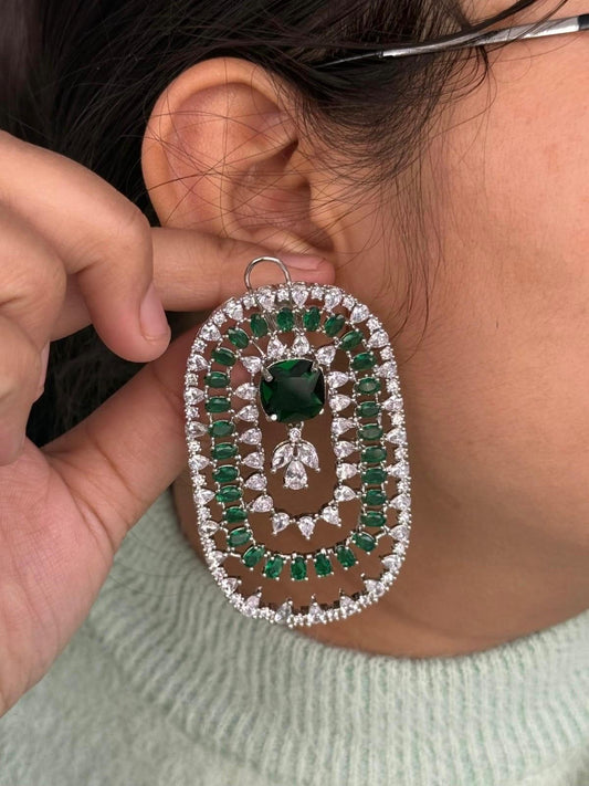Glamorous Green CZ stone Long Party Wear Earrings
