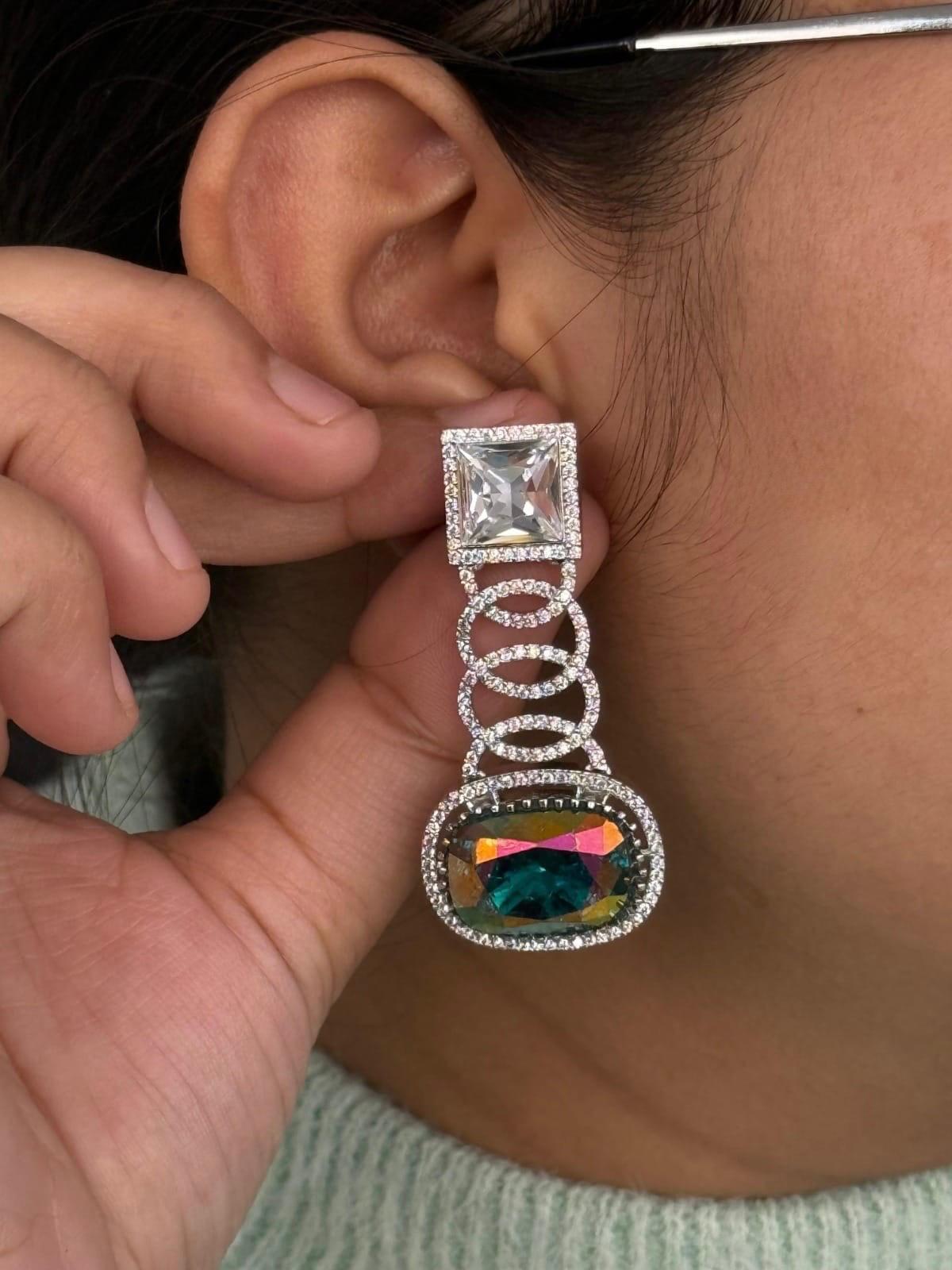 Elegant Rainbow Crystal & CZ Stone Drop Earrings