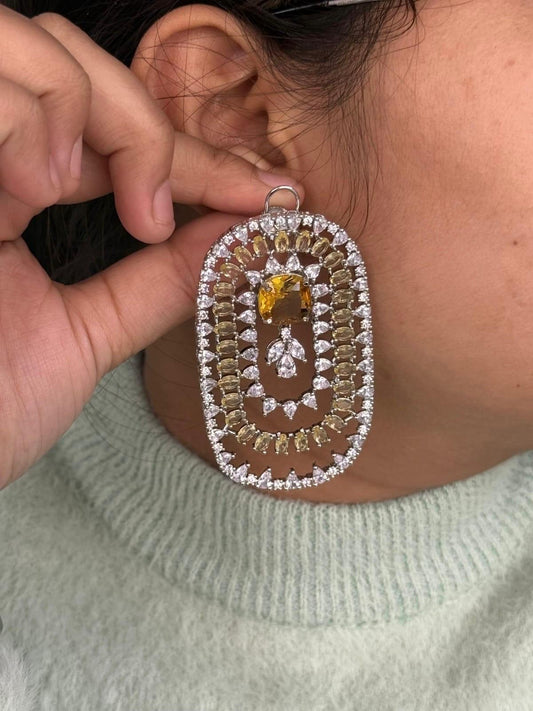 Glamorous Yellow CZ stone Long Party Wear Earrings