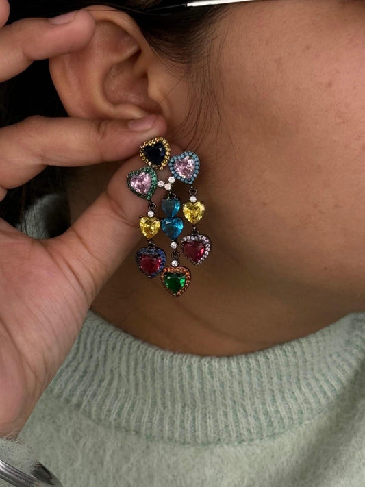 Multi-Tone Crystal Heart Earrings For Women And Girl