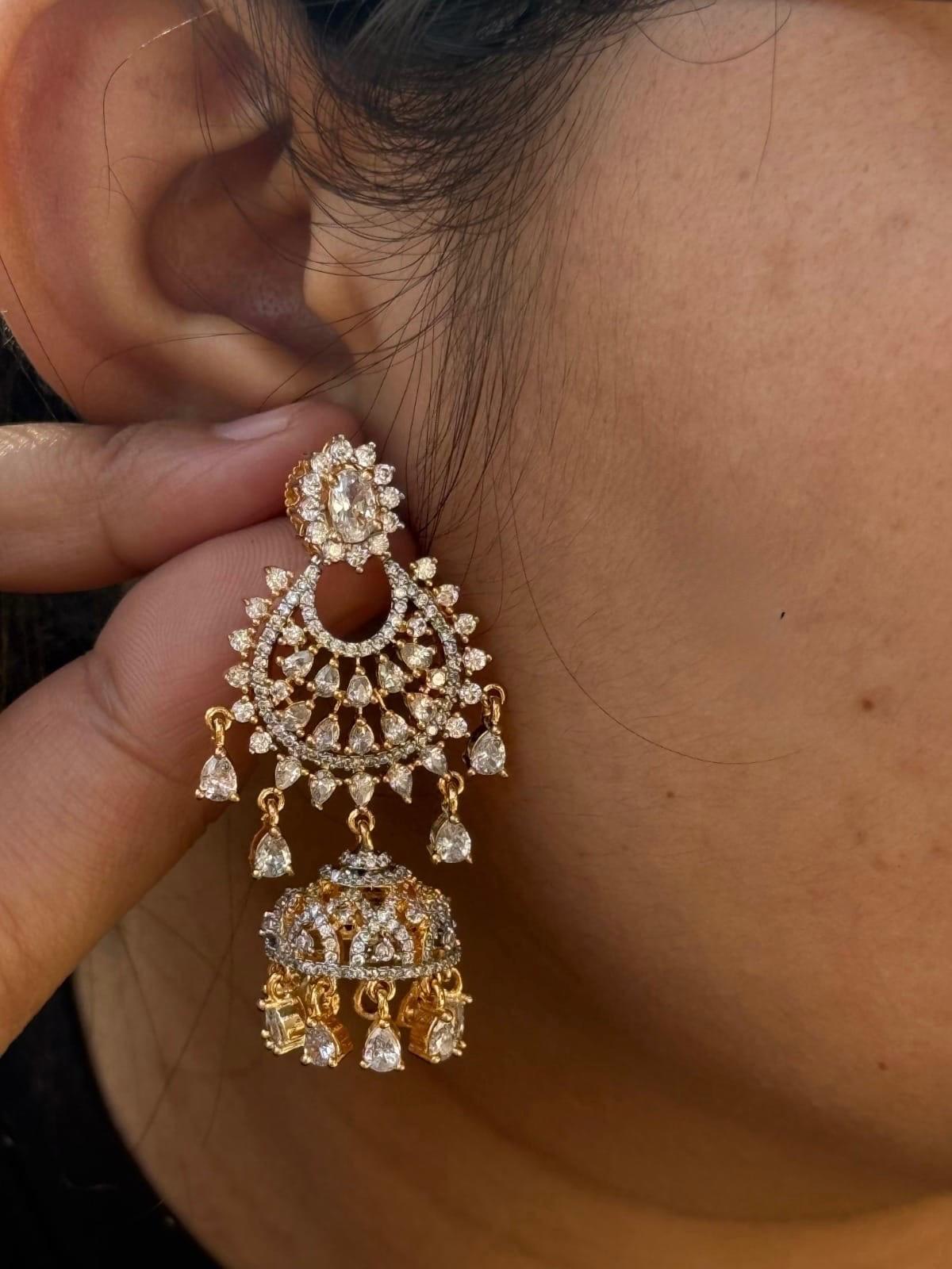 Gold Plated CZ Crystal Jhumka Earrings for Women And Girl