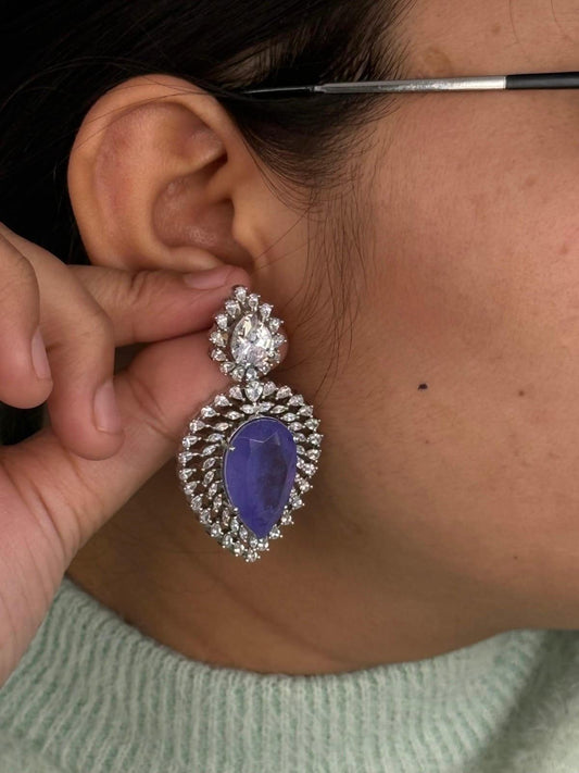 Purple Stone & CZ Teardrop Earrings for women and Girls