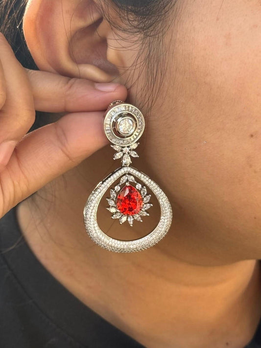 Elegant Red Teardrop Crystal & CZ stone Earrings