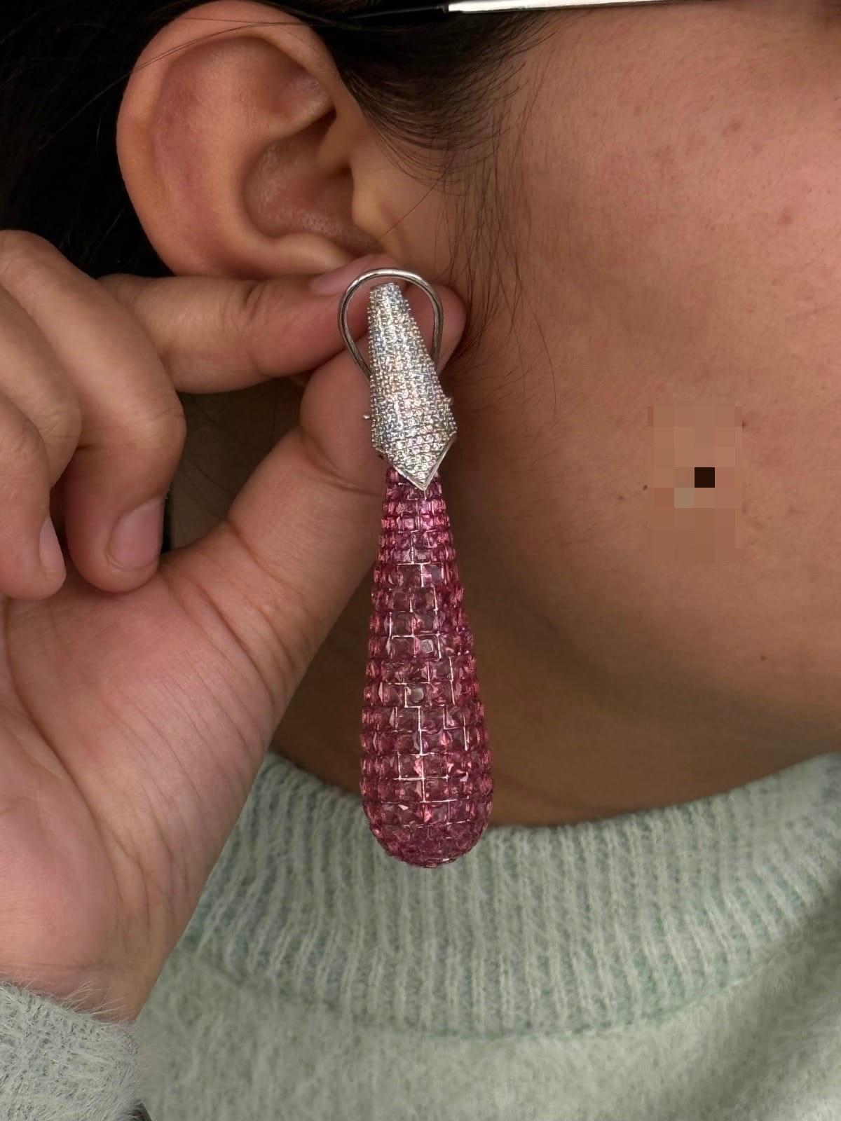 Glamorous Pink Stone Drop Earrings For Women And Girl