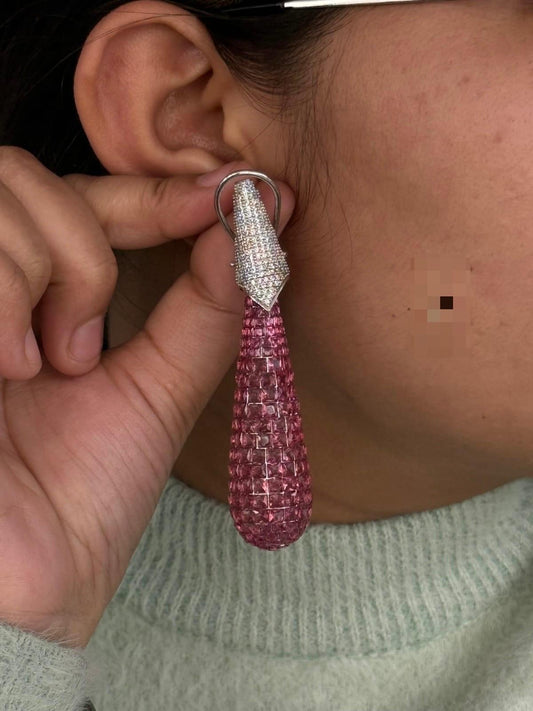 Glamorous Pink Stone Drop Earrings For Women And Girl