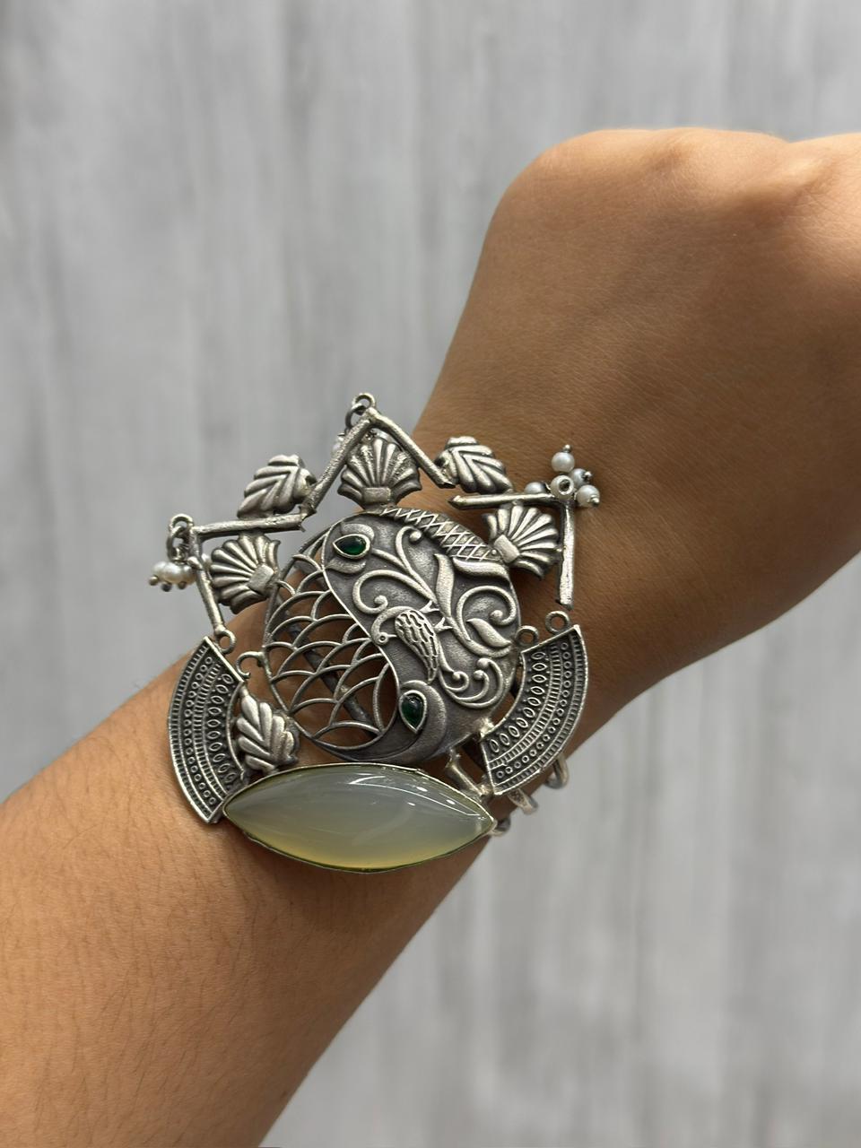 Bhavya Grey Silver Look Alike Ring For Women