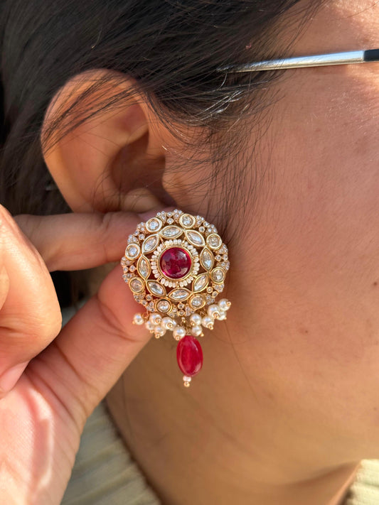 Radhe Flower studs in ruby Monalisa Drops