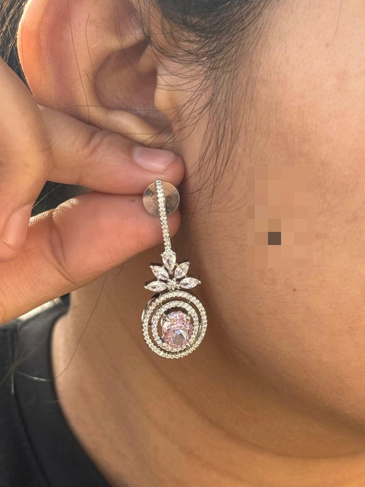 Elegant Pink Stone Drop Earrings with CZ stone for women