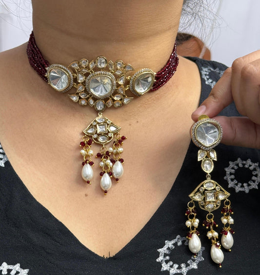 Polki With Kundan Chkoker With Side Beading For Women