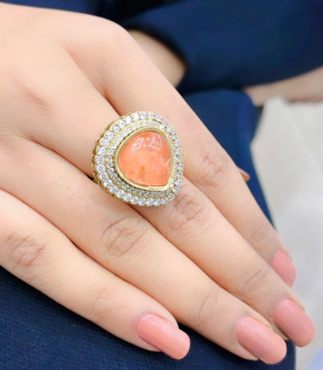 MOISSANITE TRANGLE RING IN ORANGE FOR WOMEN