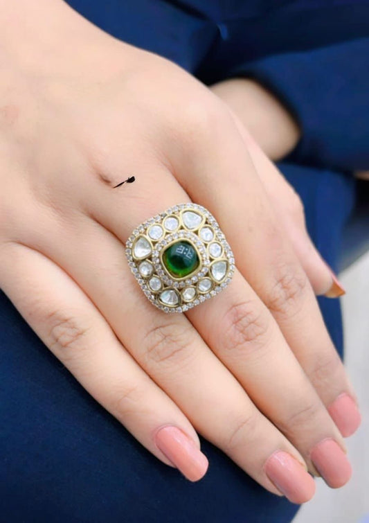 green polish mossanite ring in for women