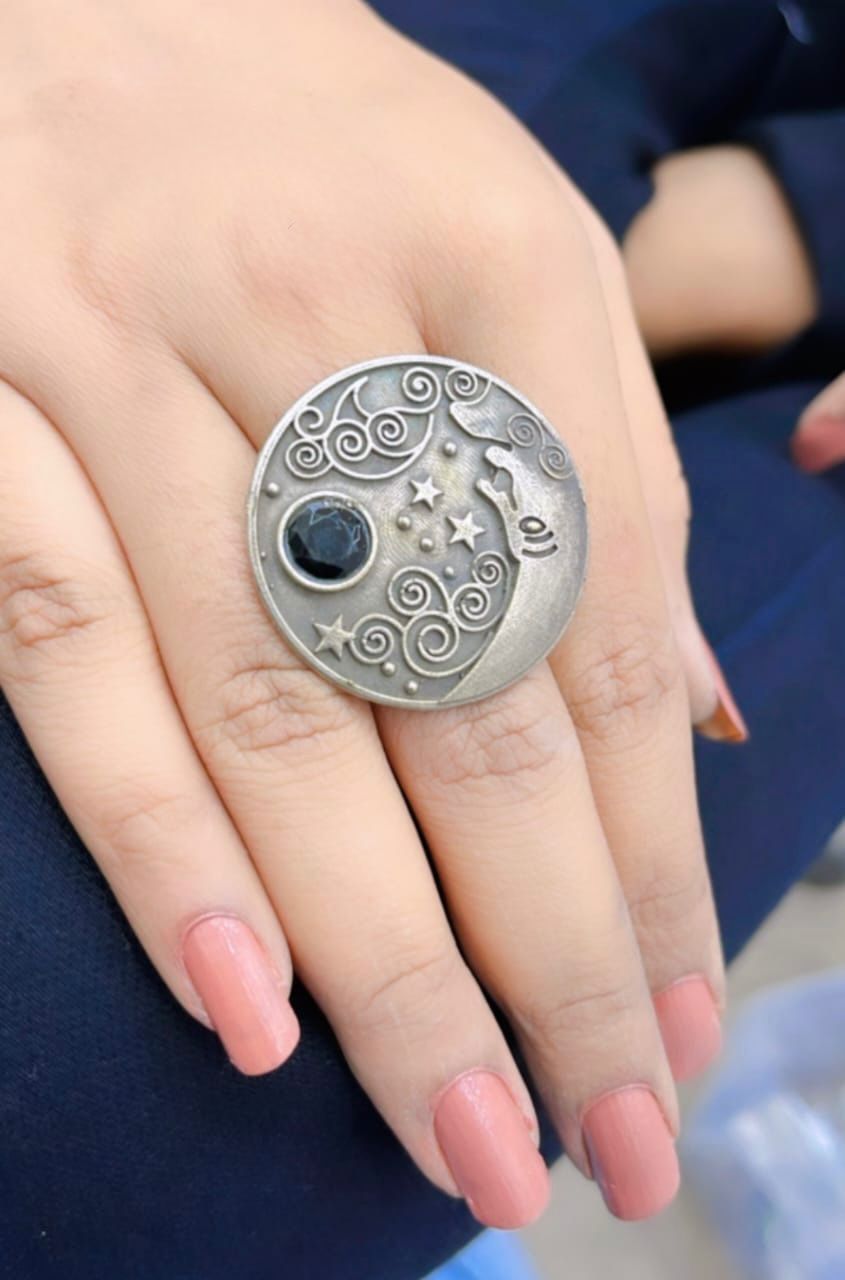 Night blue Silver Look Alike Ring For Women