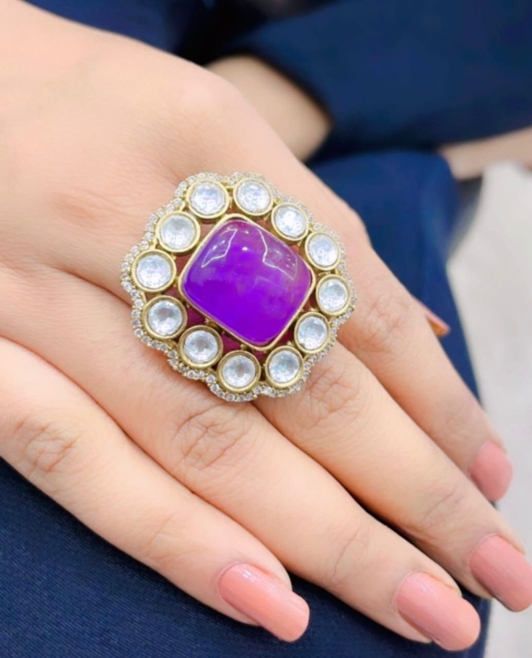 MOISSANITE SQUARE RING IN PURPLE FOR WOMEN