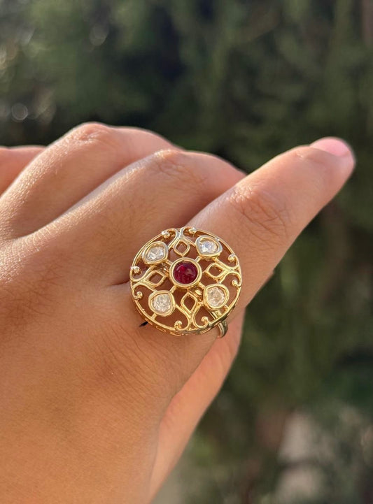 ROUND KUNDAN RING IN RUBI FOR WOMEN