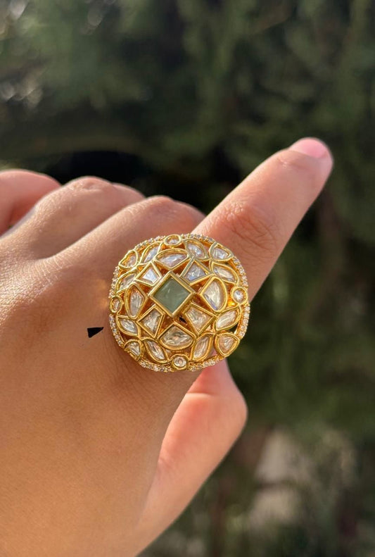 Charlie Gold Plated Kundan Ring in mint For Women
