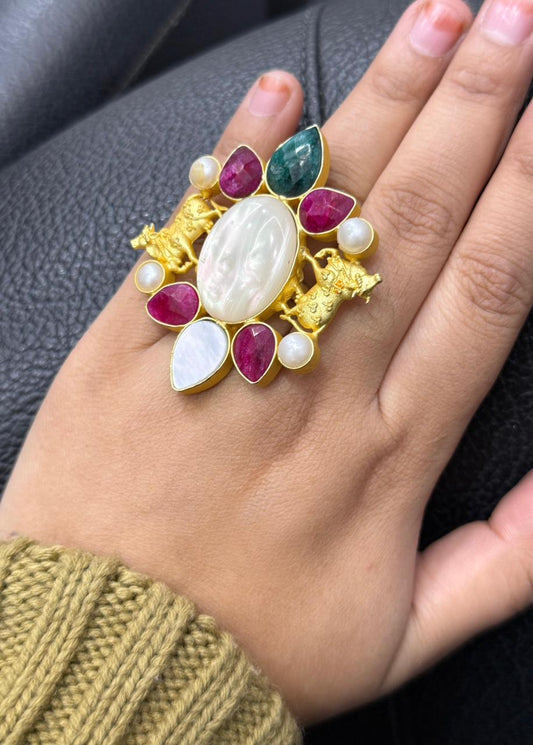 Nandi with colourful duzy stone ring for women