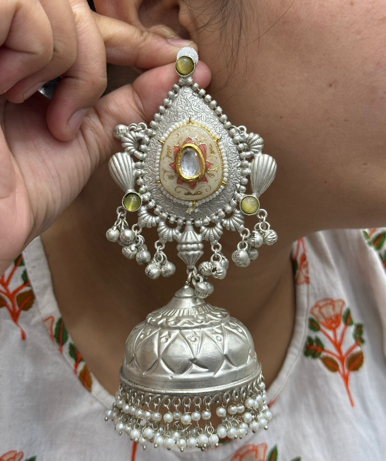 Amber Silver Look Alike Jhumkis For Women