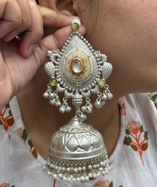 Amber Silver Look Alike Jhumkis For Women