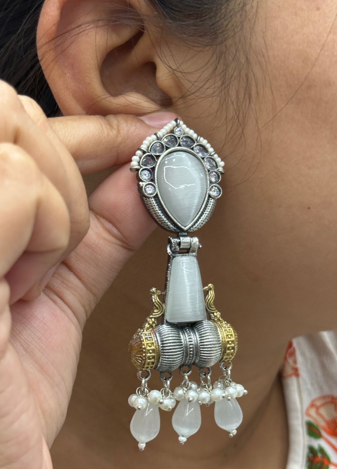 Anaya grey Silver Look Alike Earings with Drops