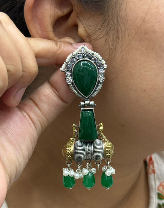 Anaya green Silver Look Alike Earings with Drops