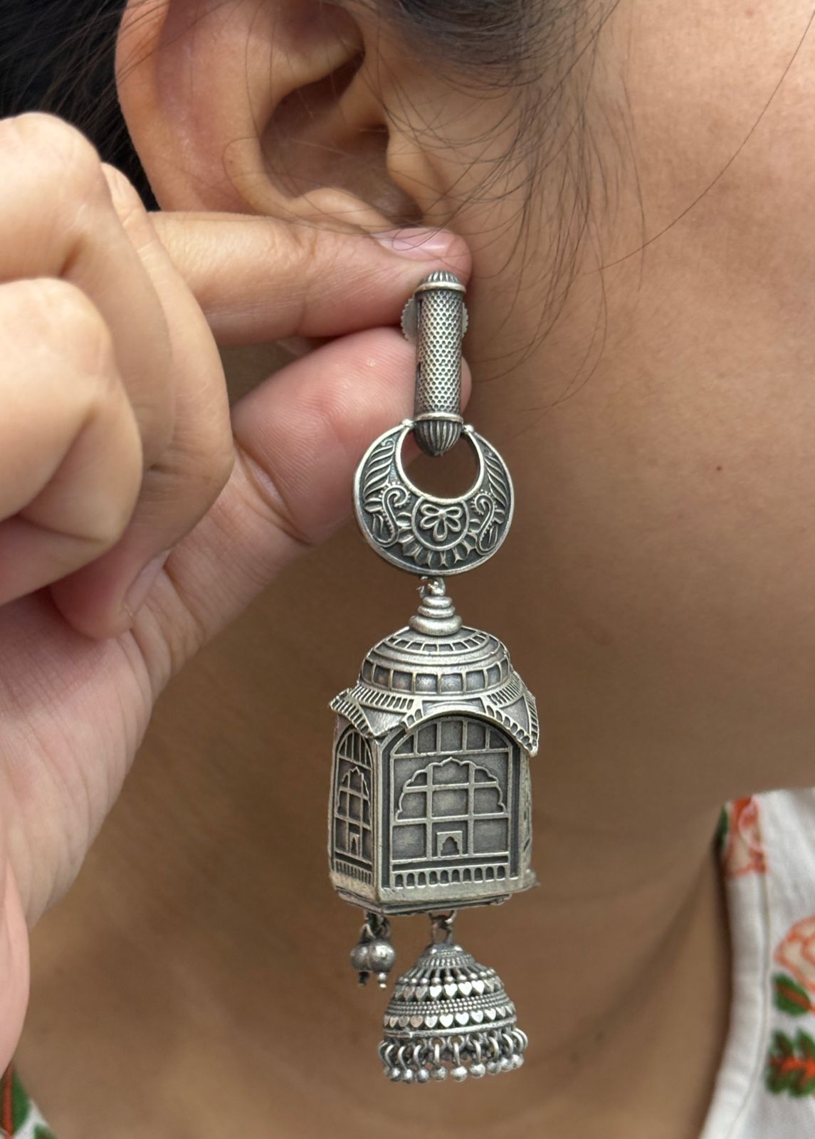 Aashvi long silver look alike earrings