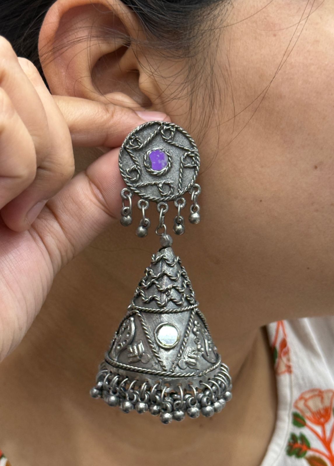 Ardas Silver Look Alike Mirror Earings for Women
